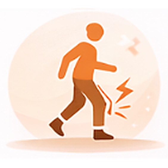 Ícone ilustrativo de dor articular no joelho ao caminhar e inflamação na patela.